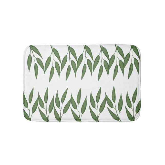 Modern grönska blad vit grön mönster elegant badrumsmatta (Framsidan)