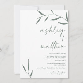 Modern grönska bladnamn kalligrafi bröllop inbjudningar
