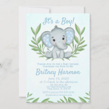 Modern Grönska Elefant Pojke Bebis Shower