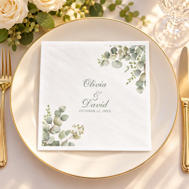 Modern Grönska Eukalyptus Bröllop Pappersservett (Modern Greenery Eucalyptus Wedding Napkins)