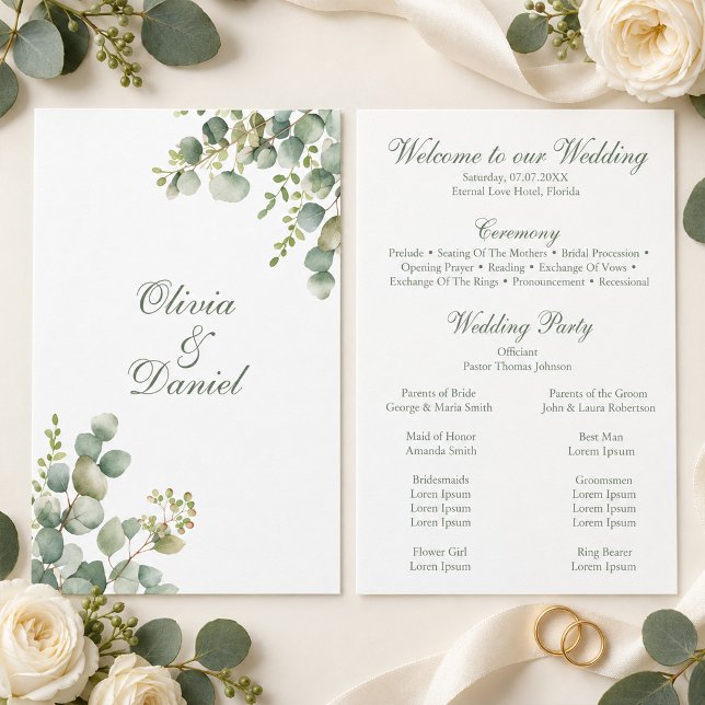 Modern Grönska Eukalyptus Bröllopsprogram Program (Modern Greenery Eucalyptus Wedding Program)