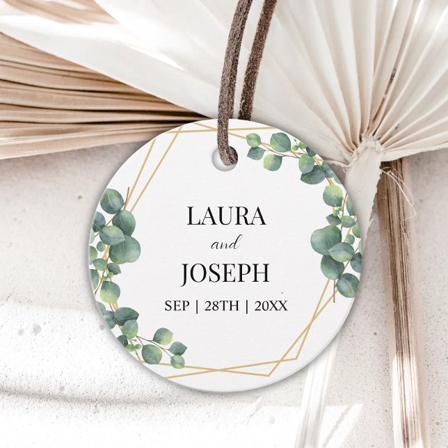 Modern Grönska Guld Geometrisk Rustik Bröllop Gåvor Etiketter (Modern greenery gold geometric rustic favor tags add elegant charm and a personal touch)