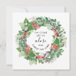 Modern Grönska Kom Låt Oss Tillbe Honom Religiös Julkort