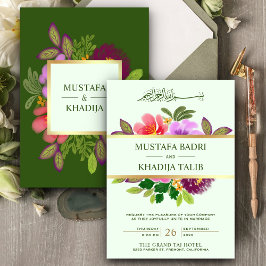 Modern Grönska och Blommig Islamisk Muslimisk Bröl Inbjudningar