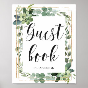 Modern Grönska suckulent eukalyptus guld Poster