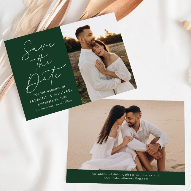 Modern Grönt 2-foto för skript Spara Datumet (Skapare uppladdad)