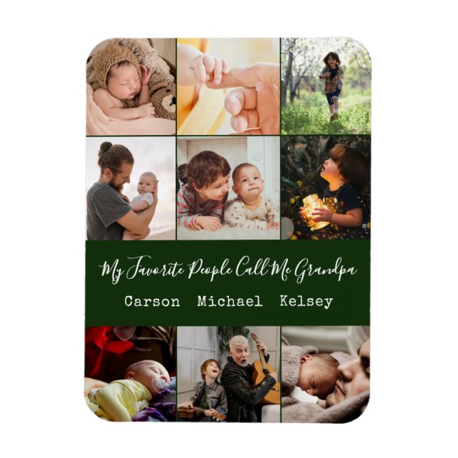 Modern Grönt 9 Fotokollage för morfar Magnet (Vertikal)