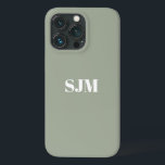 Modern grönt Anpassningsbar monogram namn<br><div class="desc">Minimalistiskt anpassningsbar i monogram namn eller iphone case. Anpassade,  vit text,  sage grönt solid solid blank bakgrund färg. Finns i alla iPhone- och Samsung-modeller.</div>