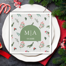 modern grönt arch monogram botaniskt bröllop pappersservett