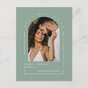 Modern Grönt Arch Photo QR Code Spara - vårt datum Vykort