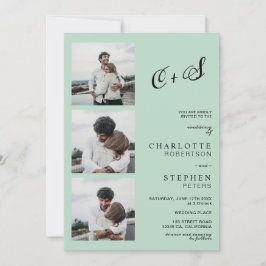 Modern grönt avslappnad initialer fotot bröllop i inbjudningar