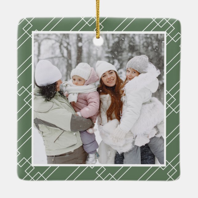 Modern grönt, blåbär julklapp 2 foton julgransprydnad keramik (Baksida)