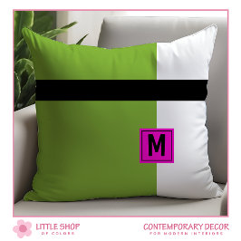 Modern Grönt Black Färg Block Monogrammed Kudde
