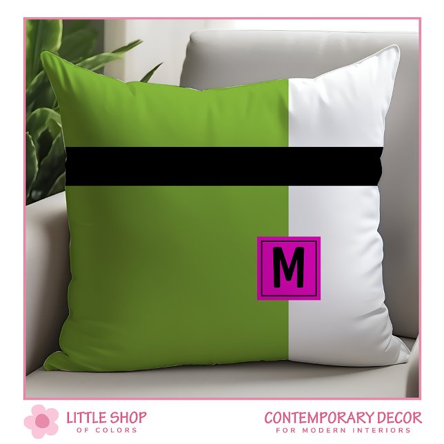 Modern Grönt Black Färg Block Monogrammed Kudde (Skapare uppladdad)