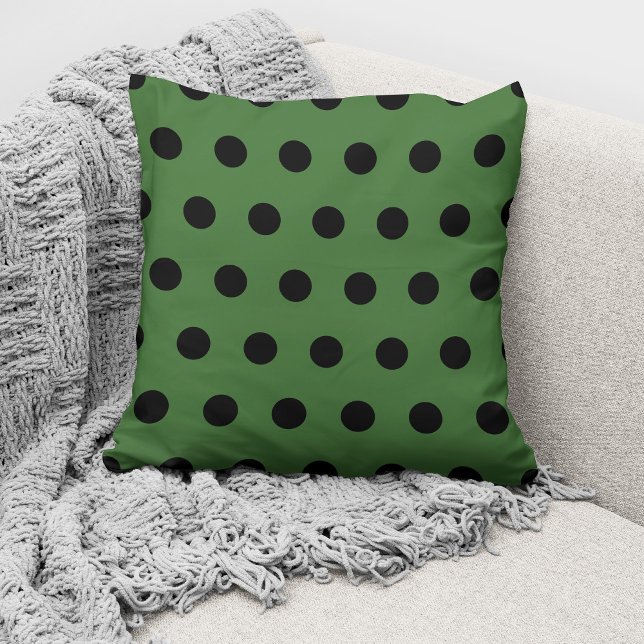 Modern Grönt Black Polka dots Mönster Kudde (Skapare uppladdad)