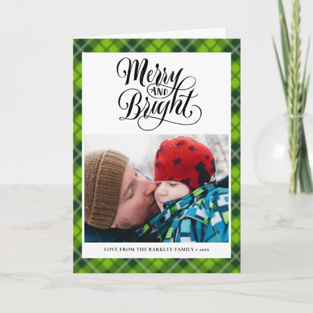 Modern Grönt Black Tartan Play Roligt Script Enkel Helgkort (Framsida)