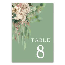 Modern Grönt Blommigt Bröllop Bordsnummer
