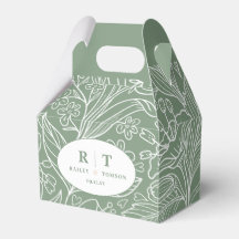 Modern Grönt Blommigt Monogram Tack Bröllop