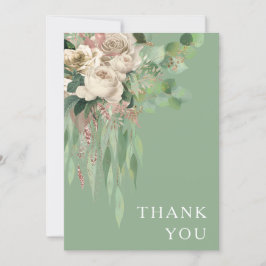 Modern Grönt Blommigt Peonies Bröllop Tack Kort