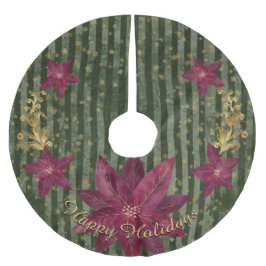 Modern Grönt Blommigt Poinsettia Personligt meddel Julgransmatta Borstad Polyester