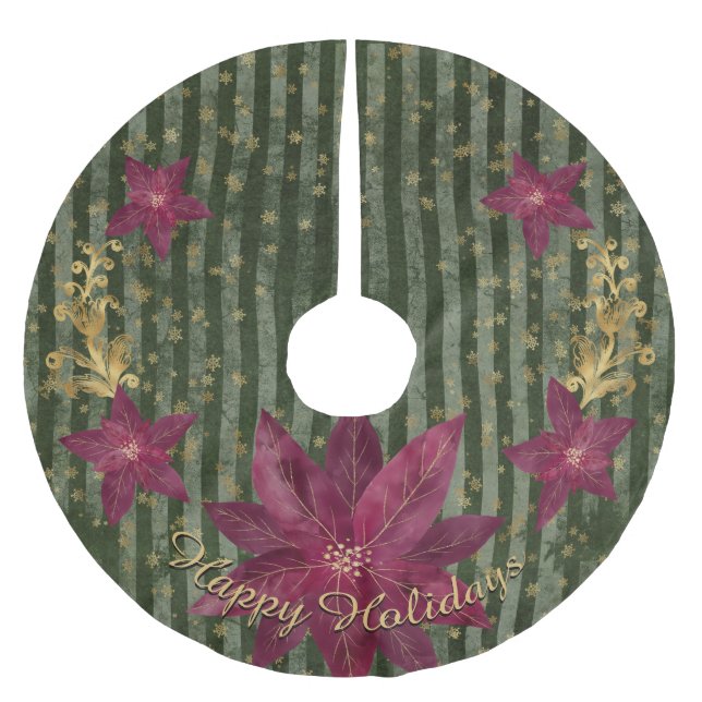 Modern Grönt Blommigt Poinsettia Personligt meddel Julgransmatta Borstad Polyester (Framsidan)