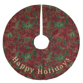 Modern Grönt Blommigt Red Mönster Personal Message Julgransmatta Borstad Polyester