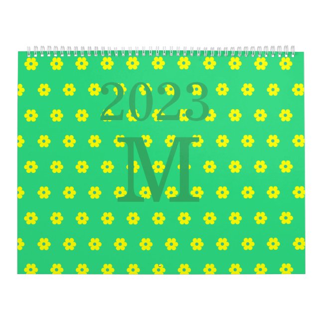 Modern grönt blommor daisy mönster kalender (Omslag)