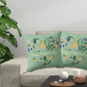 Modern Grönt Blue Heart Blommigt Mors dag Kudde