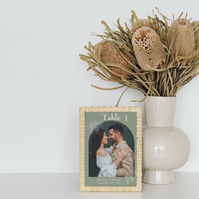 Modern grönt-bordsnummer för bröllop-foto bordsnummer (Skapare uppladdad)