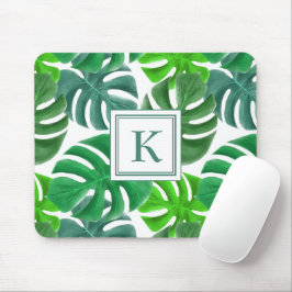 Modern Grönt Botanical Handflatan Lövs Monogram Musmatta