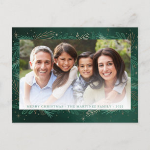 Modern Grönt Botanical Keepsaké Photo Chistmas Helg Vykort
