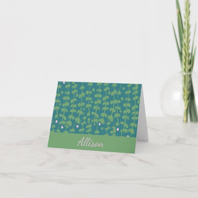 Modern Grönt botaniska vacciner Personlig Namn Anteckningskort (Framsida)
