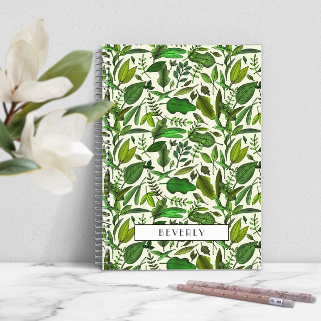 Modern Grönt botaniskt monogram Anteckningsbok (Modern Green Botanical Monogram Notebook)