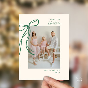 Modern Grönt Bow-familjens foto jul Hälsning Vykort