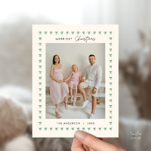 Modern Grönt Bow Mönster-familjens fotomul Vykort