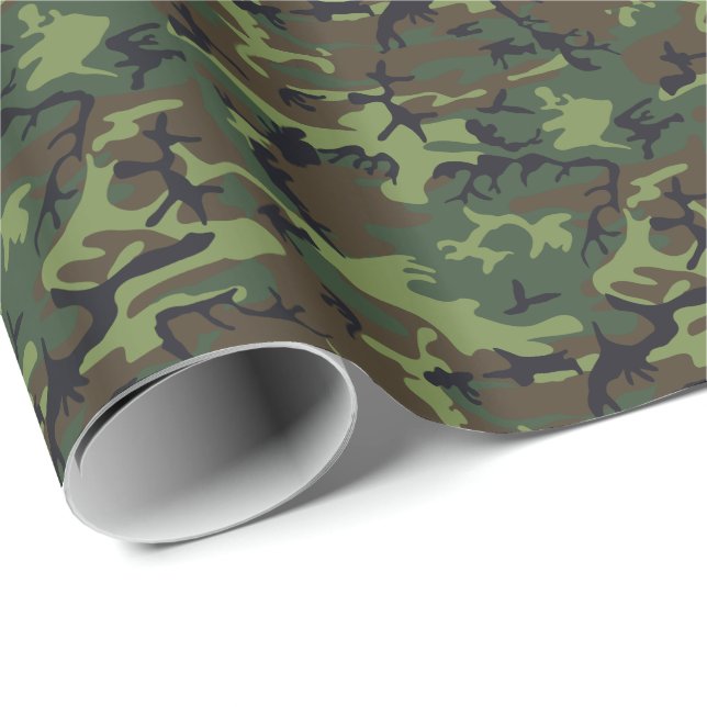 Modern Grönt Brown Black Hunting Camo Camouflage Presentpapper (Rullad Hörn)