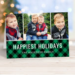 Modern Grönt Buffalo Play Photo Collage Helgkort<br><div class="desc">Minimal "Happiest Helgdagars"-fotokort har en modern vit textdesign som kan vara helt personlig med tre (3) favoritfoton och anpassningsbarna hälsning och namn i familjen på kortets framsida och insida. Den har en rustik emerald grönt och svart buffel som spelar mönster på framsidan. Foto kredit: Två fiskfoto www.twofishphoto.com</div>