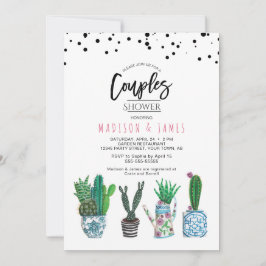 Modern Grönt Cactus & Dots | Par Shower Inbjudningar