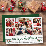 Modern Grönt Calligraphy 5 Photo Jul Grönt Julkort<br><div class="desc">Modern Calligraphy Script 5 Photo Family Photo Collage God jul Card innehåller Watercolor jul Holly Berries - Grönt Script</div>