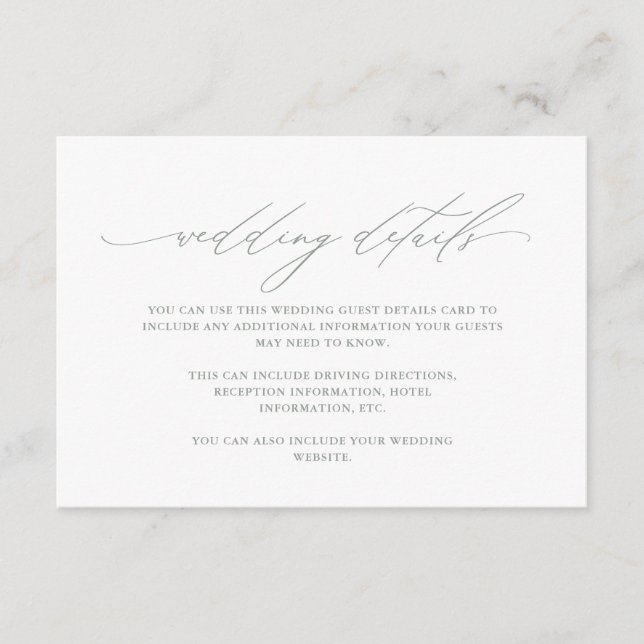 Modern Grönt Calligraphy Bröllop Guest Detail Tilläggskort (Framsida)