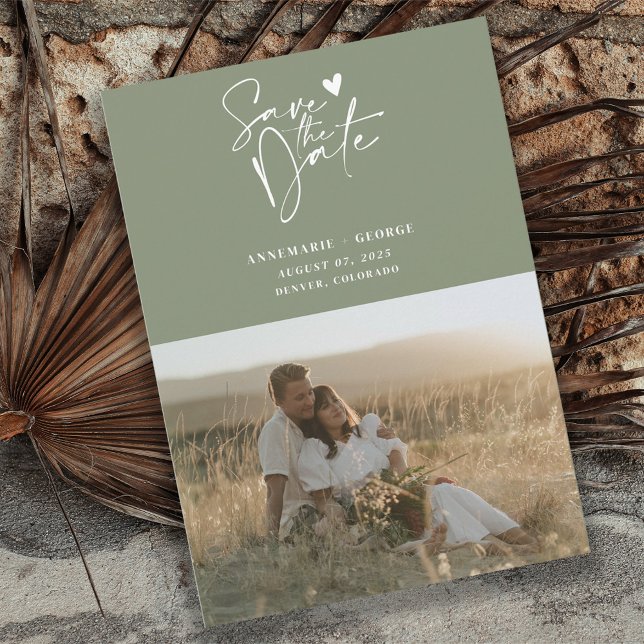 Modern Grönt Calligraphy-skript - foto Spara Datumet (Skapare uppladdad)