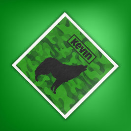 Modern Grönt Camo Black Varg Silhouette Monogram | Pappersservett