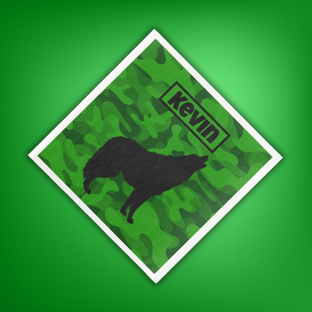 Modern Grönt Camo Black Varg Silhouette Monogram | Pappersservett (Skapare uppladdad)