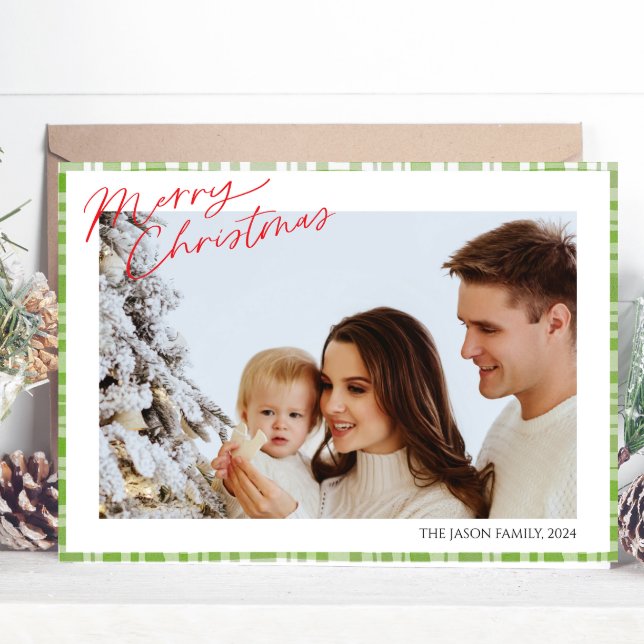 Modern Grönt checkbild med enkel Trendig Julkort (Skapare uppladdad)