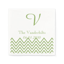 Modern Grönt Chevron Monogram Bröllop Napkin