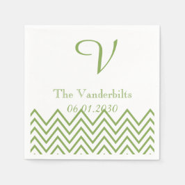 Modern Grönt Chevron Monogram Bröllop Napkin Pappersservett