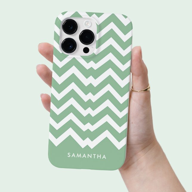 Modern Grönt Chevron Mönster Personlig Namn (Modern Green Chevron Pattern Personalized Name Case-Mate iPhone Case)