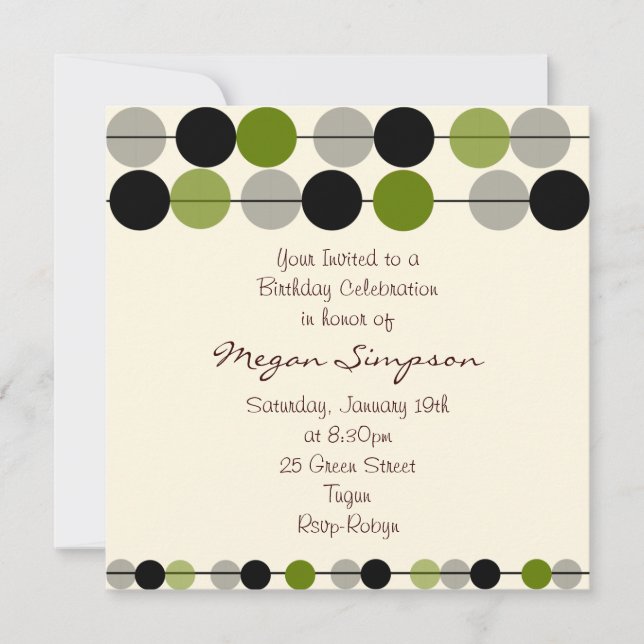 Modern Grönt Circle Design Birthday-inbjudan Inbjudningar (Framsida)