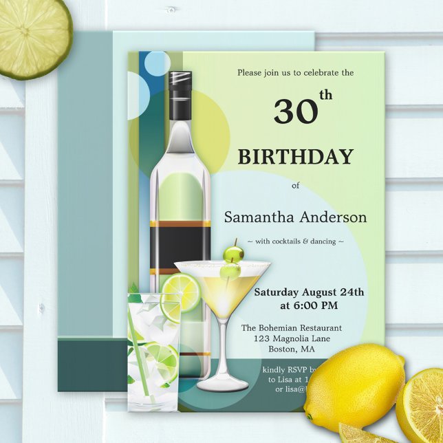 Modern Grönt Cocktail Birthday-inbjudan Inbjudningar (Skapare uppladdad)