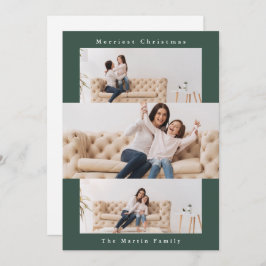 Modern Grönt Collage med tre foton Julkort